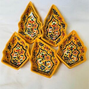 Hand-Painted Yellow Floral Ceramic Serving Dishes - Set of 5